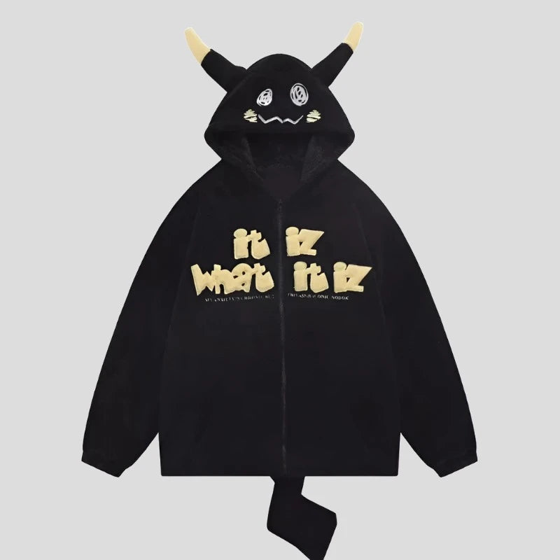 Lambswool Men's Hoodie Jacket Horn Tail Fleece Coats - true-deals-club
