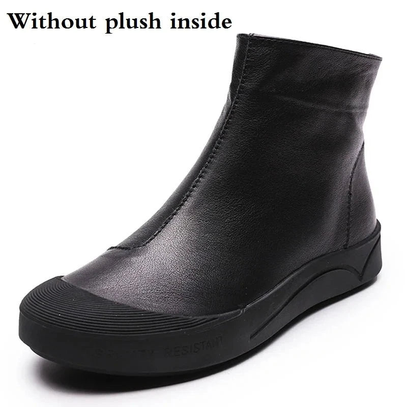 Women's Flat Leather Ankle Boots - true-deals-club