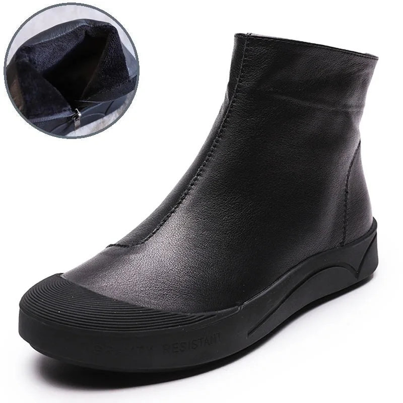 Women's Flat Leather Ankle Boots - true-deals-club
