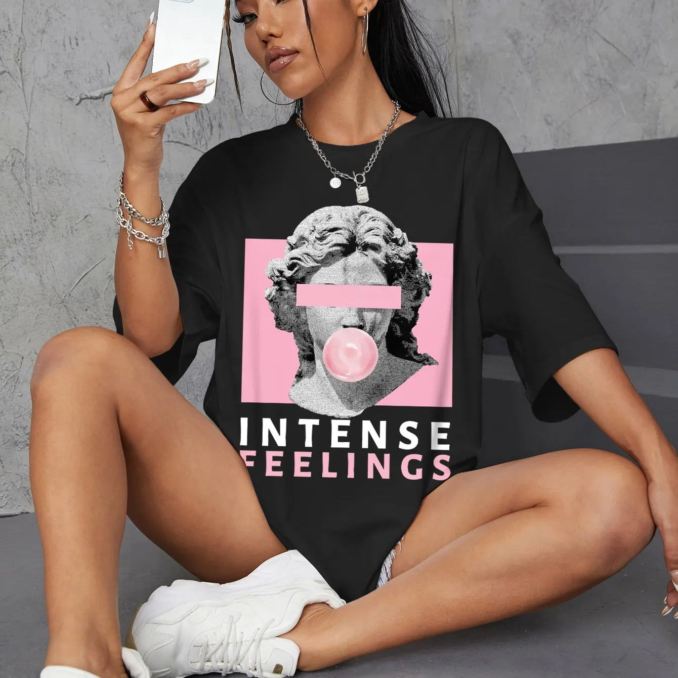Oversized Female Intense Feelings T-Shirts for Women - true-deals-club