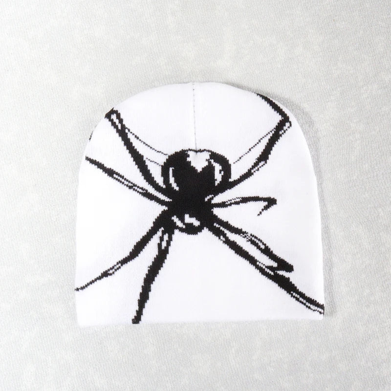 Spider Print Knit Beanie: Y2K Fashion Wool Cap - true-deals-club