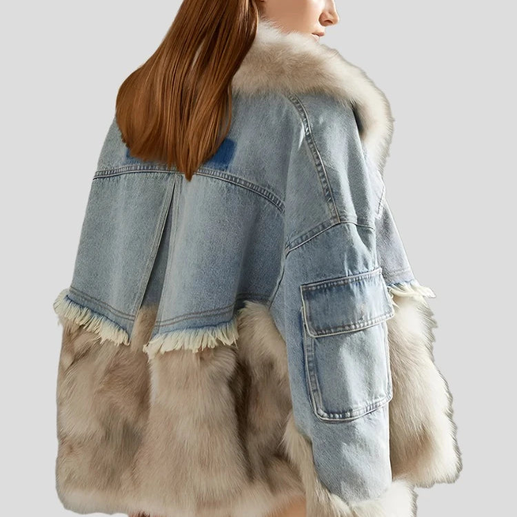 Loose Detachable Bomber Fur Denim Jacket for Women - true-deals-club