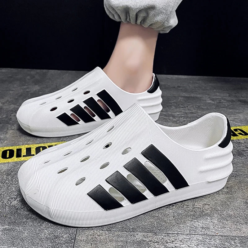 Non-Slip Comfy Black and White Men's Slide-On Sandals - true-deals-club