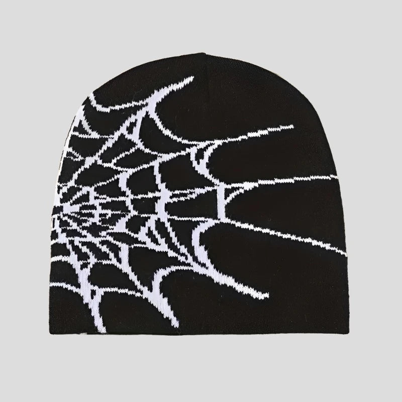 Goth Spider Web Jacquard Beanie: Y2K Knitted Cap - true-deals-club
