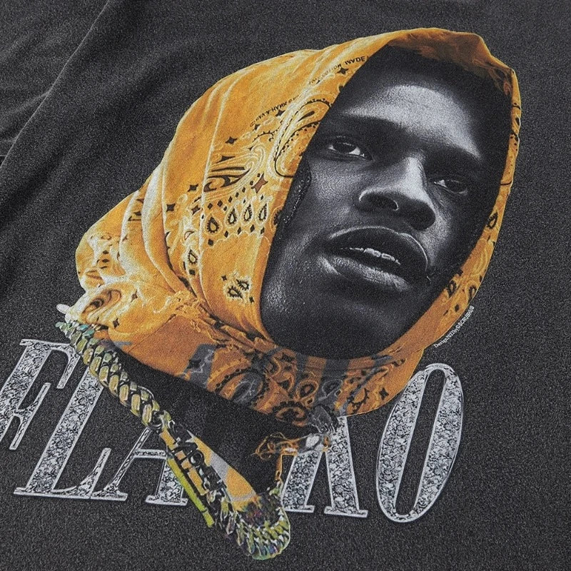 Vintage Washed Rapper Portrait T-Shirt: Summer Streetwear - true-deals-club