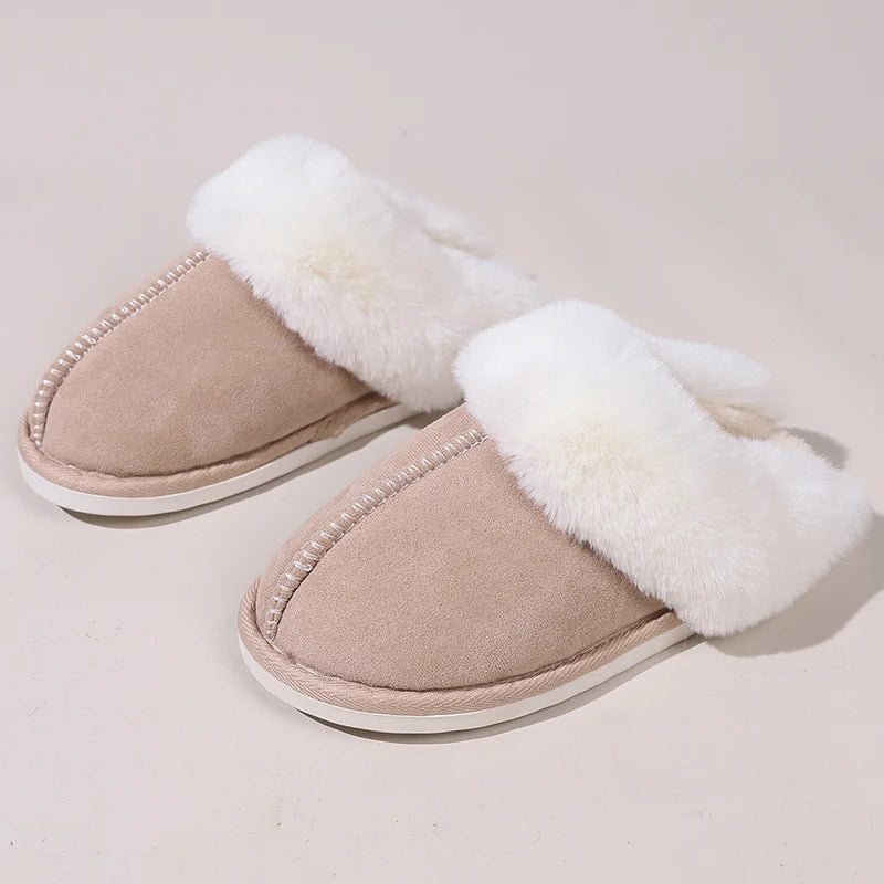 Faux Suede Fluffy Fur Slippers for Women - Non-Slip, Indoor Cotton Shoes - true-deals-club