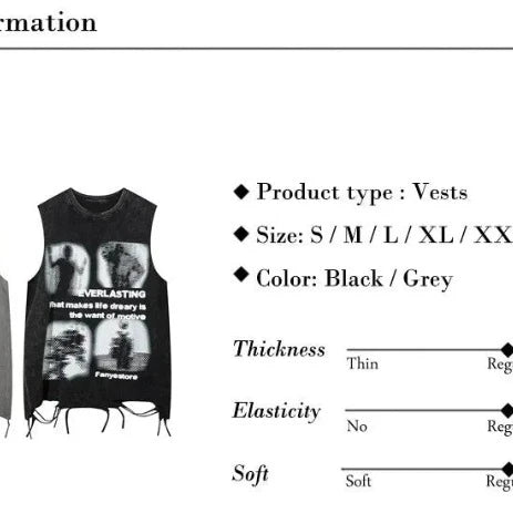 Eternal Shadows Oversized Vintage Sleeveless Tee: Gothic Punk with a Distresses Twits - true-deals-club