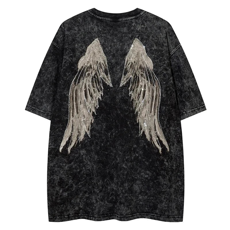Oversize Rhinestone Wings Washed Sport Unisex T-Shirt - true-deals-club