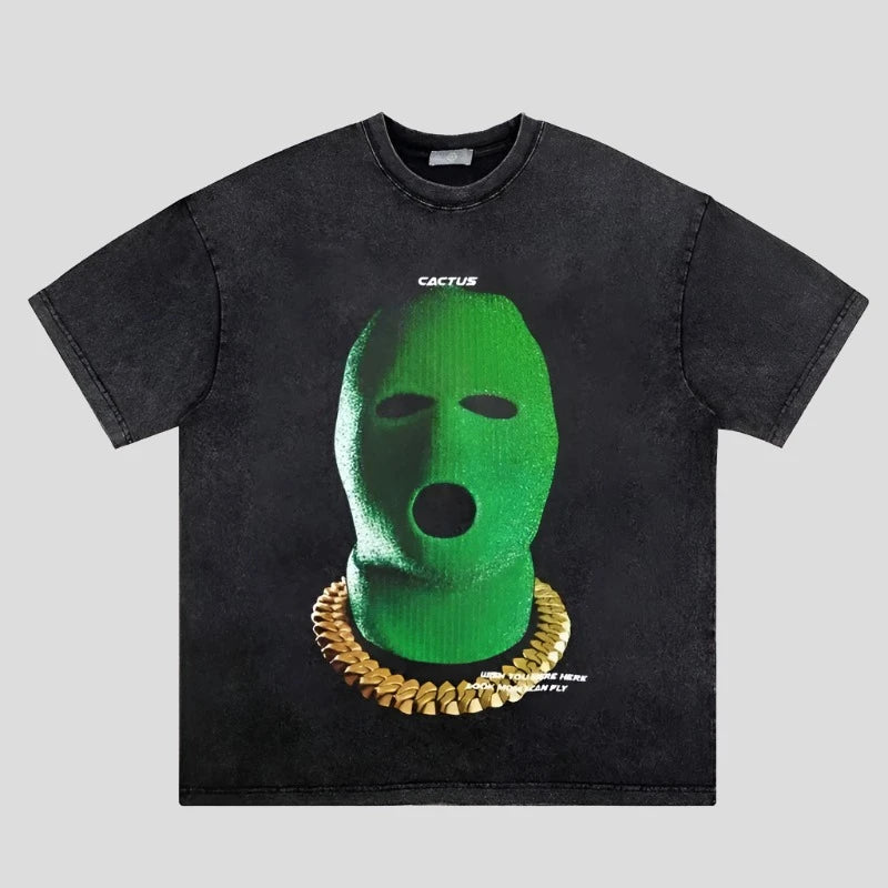 Vintage Green Hood Gangster Oversize Tee: Streetwear Statement - true-deals-club