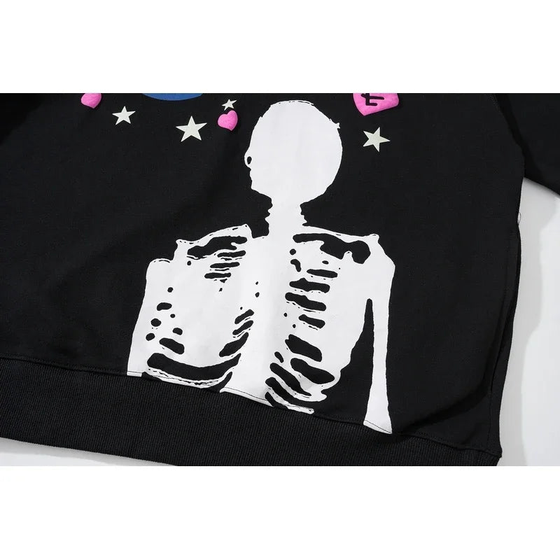 Cosmic Love Skeleton Hoodie: Retro Street Vibes with Earthly Affection for Men - true-deals-club