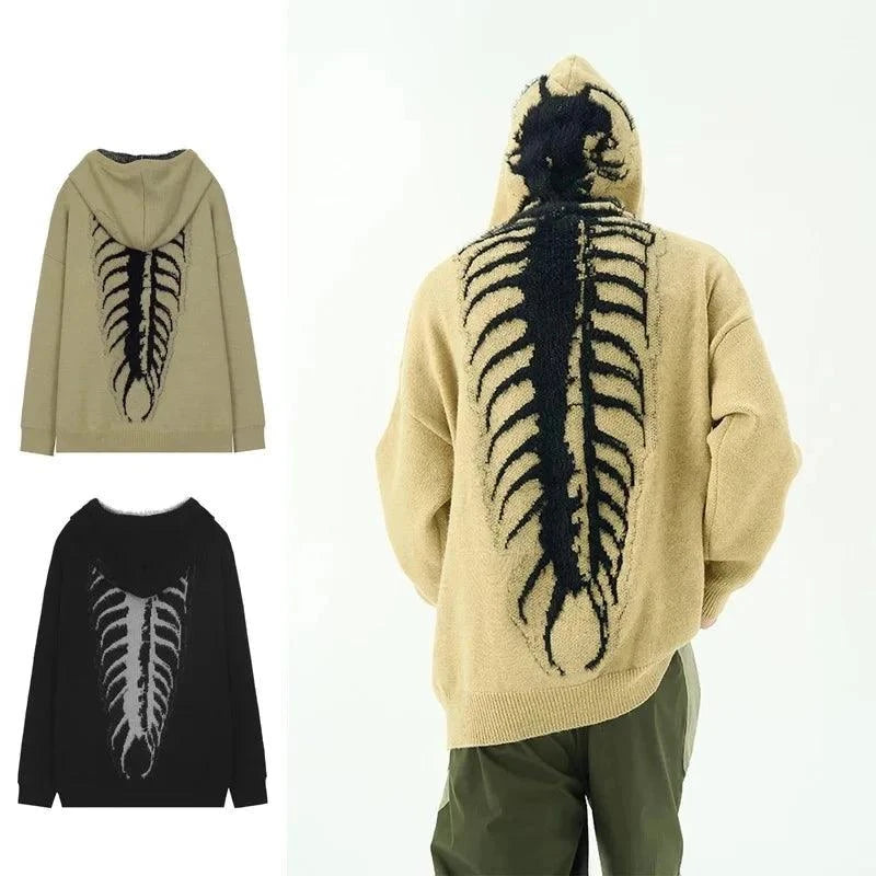 Hoodie Centipede Bone Knitted Grunge American Style Unisex - true-deals-club