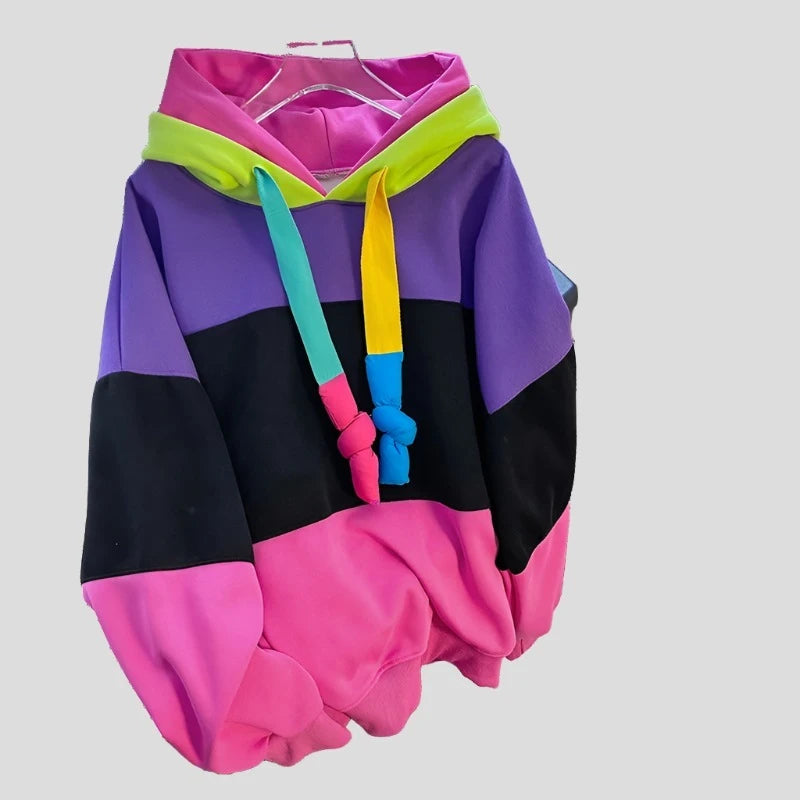 Oversize Contrast Fleece Hoodie Sweatshirt for Women - true-deals-club