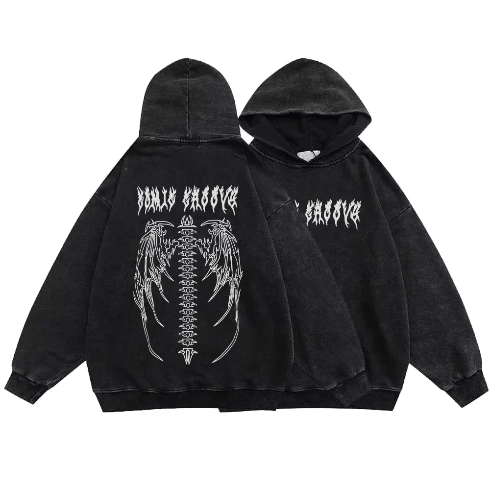 Gothic Washed Cotton Pullover Hoodie - Streetwear Style for Men and Women - true-deals-club