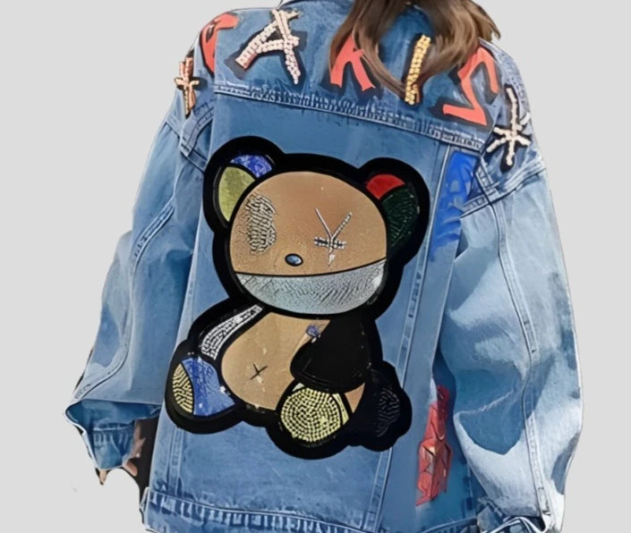 Embroidered Cartoon Thin Denim Jacket for Women - true-deals-club