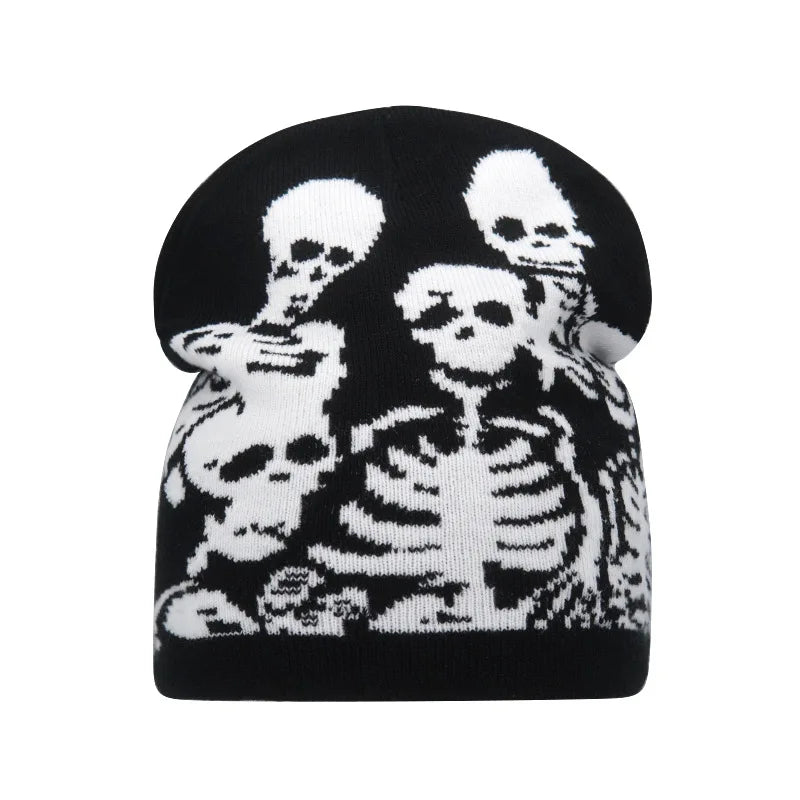 Y2K Skull Print Knitted Beanies: Unisex Winter Warmth - true-deals-club