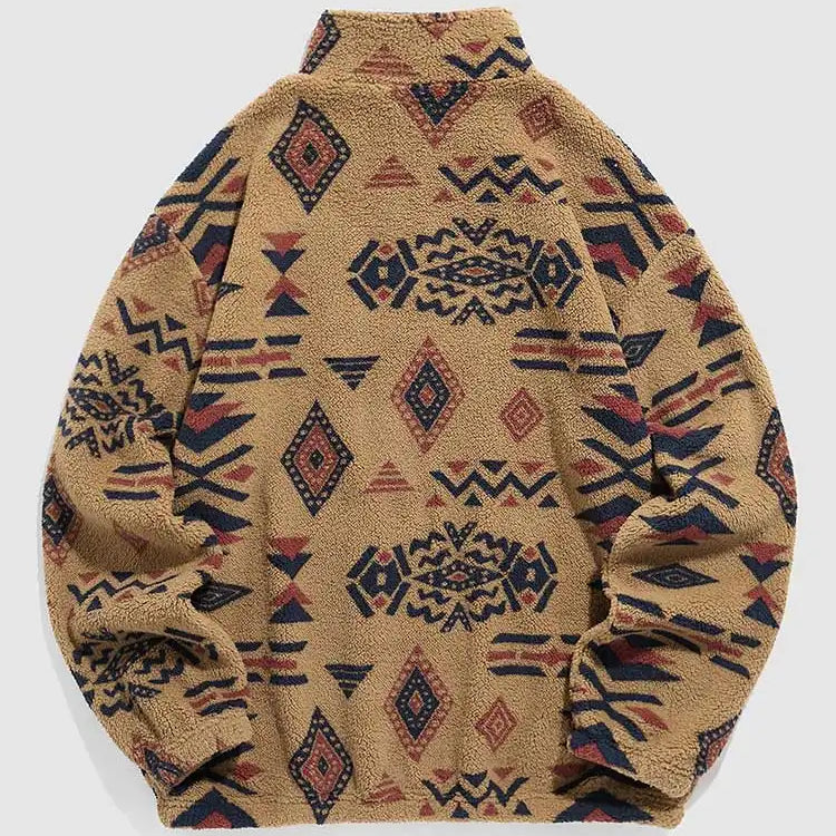 Men's Fuzzy Faux Sherpa Ethnic Print Sweatshirt - true-deals-club