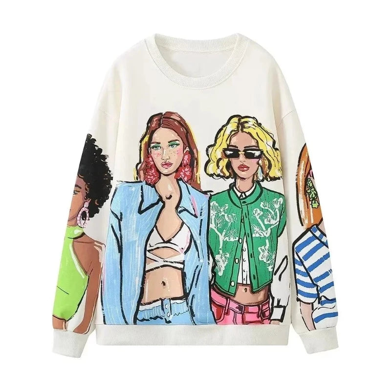 Women's Beauty Girls Print Chic Pullover Sweatshirts - true-deals-club