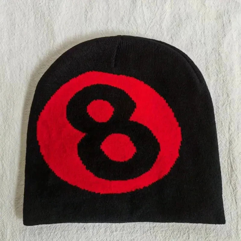 Hip Hop Knitted Beanie Cap: 8 Ball Y2K Skull Hat - true-deals-club