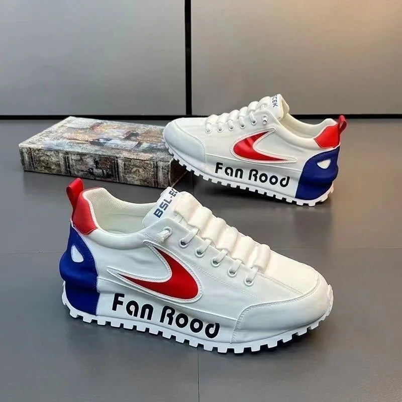 Fan Rood Platform Sneakers: Leather & Mesh for Men - true-deals-club