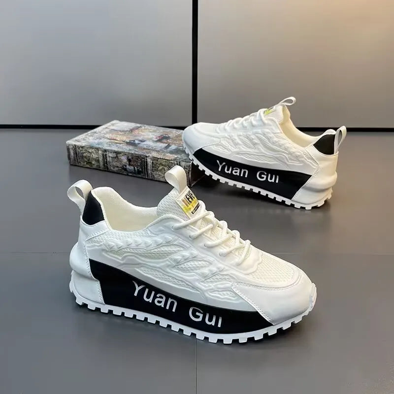 Men's Yuan Gui Platform Sneakers: Breathable Leather & Mesh - true-deals-club