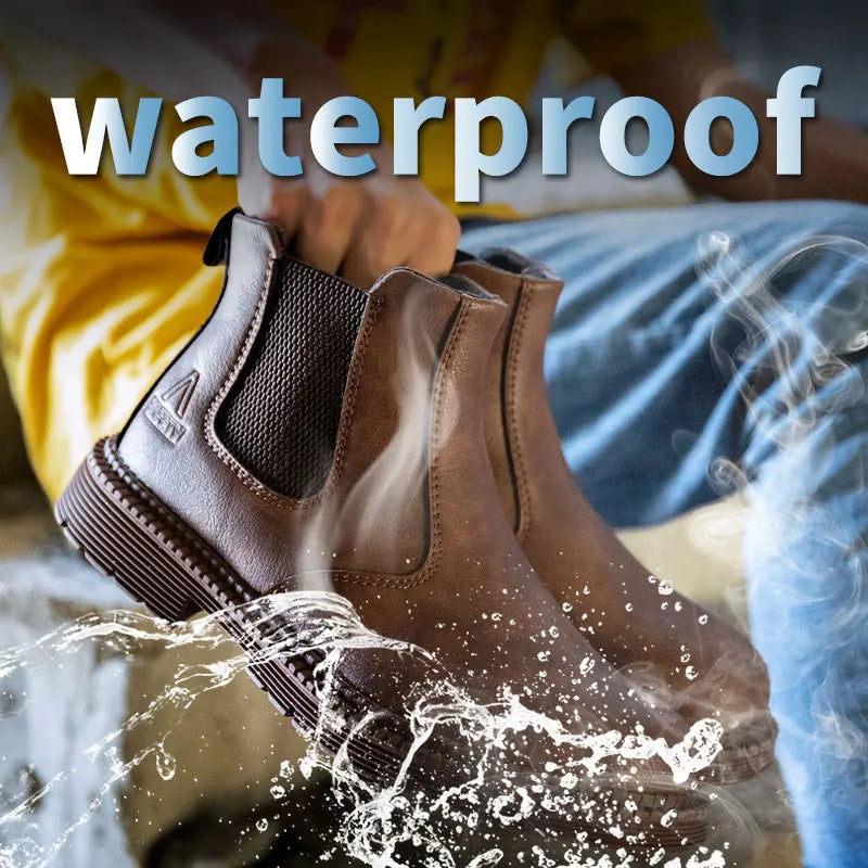 Waterproof Safety Work Shoes: Steel Toe Leather Boots for Men - true-deals-club