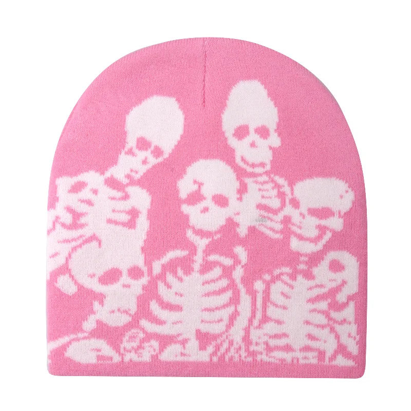 Y2K Skull Print Knitted Beanies: Unisex Winter Warmth - true-deals-club