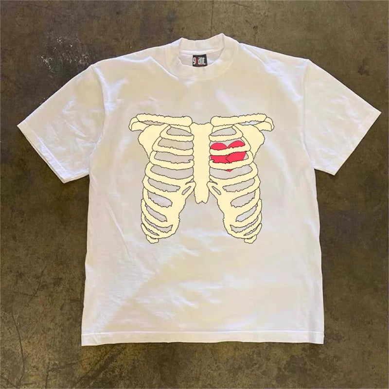 Cotton Skeleton Print Oversized T-Shirt: Streetwear Statement - true-deals-club