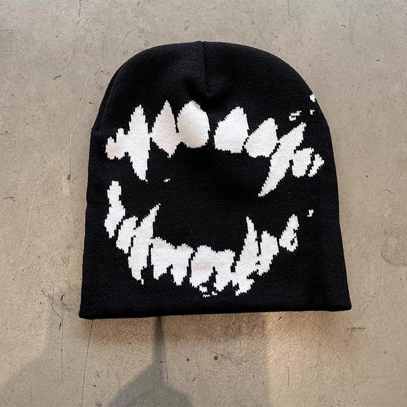 Goth Tooth Knitted Beanie: Y2K Streetwear - true-deals-club
