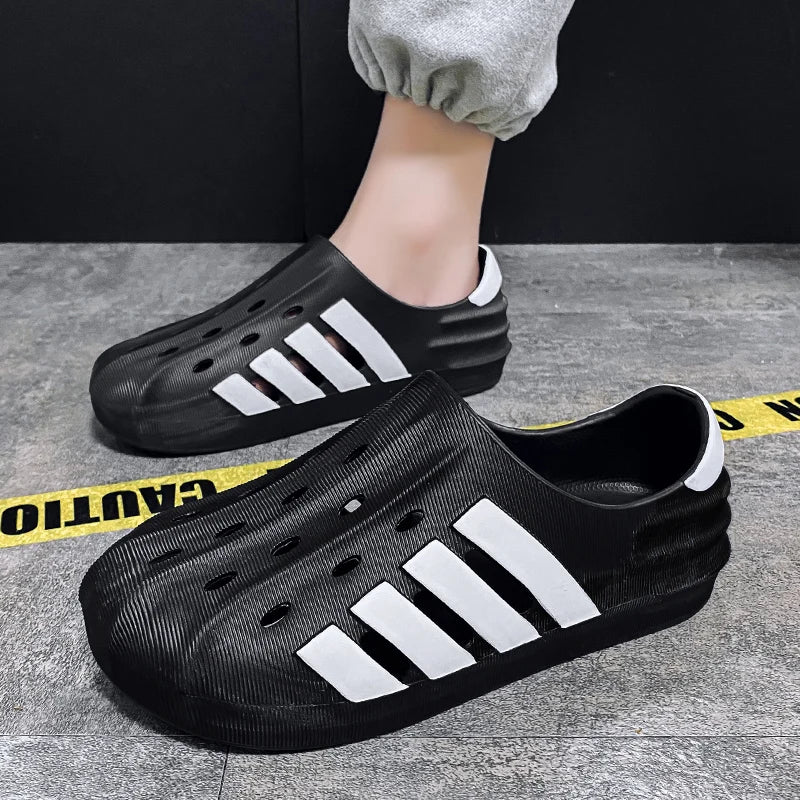 Non-Slip Comfy Black and White Men's Slide-On Sandals - true-deals-club
