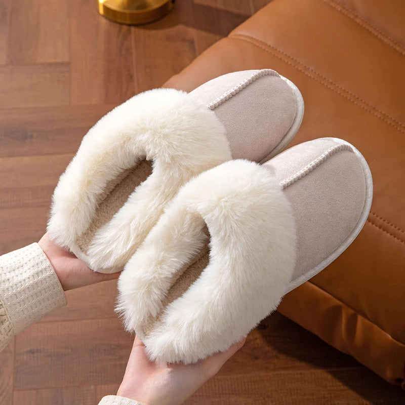 Faux Suede Fluffy Fur Slippers for Women - Non-Slip, Indoor Cotton Shoes - true-deals-club