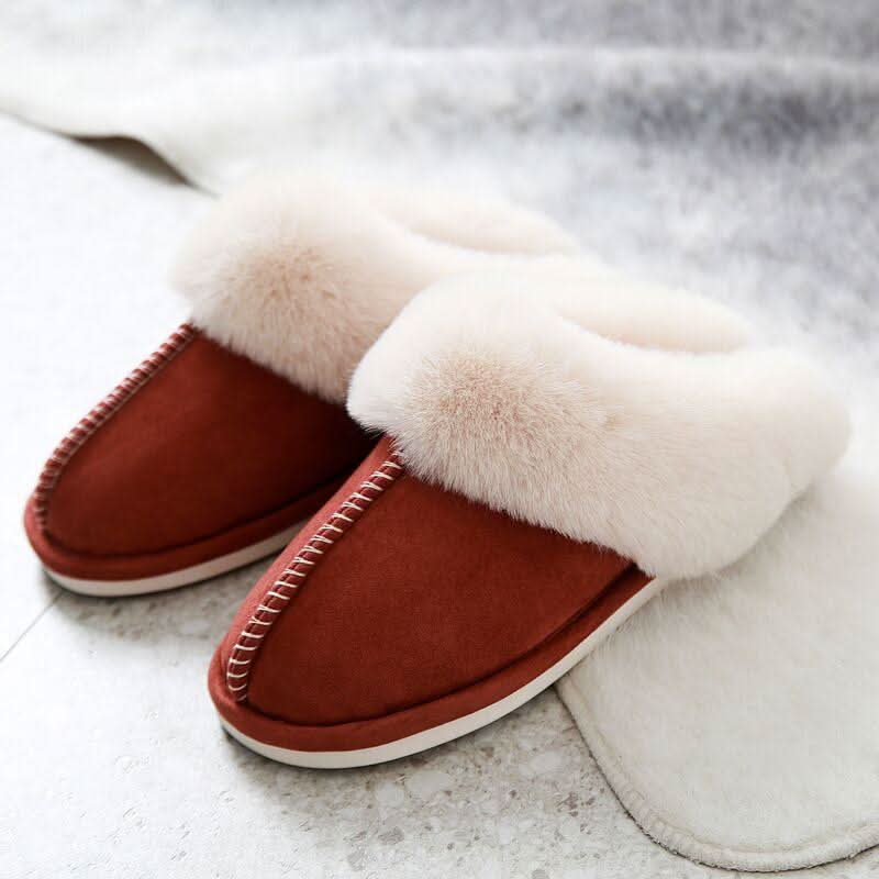 Dark Red Slippers for Women, cozy suede for indoors