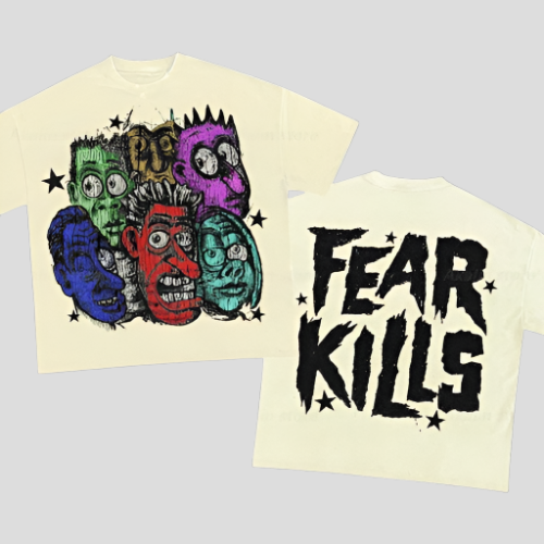 Fear Kills Junior Graphic Oversized Cotton T-Shirt - true-deals-club