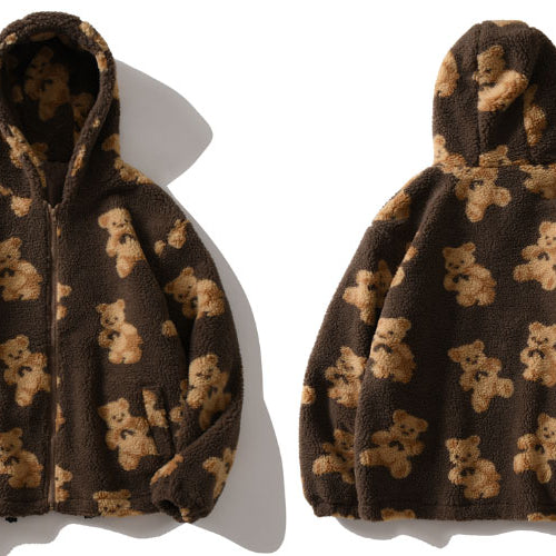 Unisex Furry Bear Streetwear Zip-up Jacket - true-deals-club