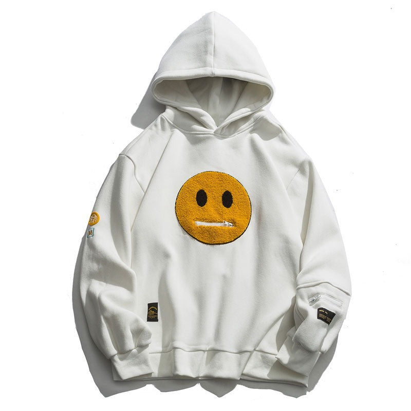 Unisex Zipper Pocket Smile Face Hoodies - true-deals-club