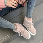 Women Wool Suede Ankle Flat Boots - True-Deals-Club
