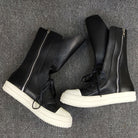 Leather Sneakers : Black Round Toe High-top Unisex - true-deals-club