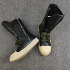 Leather Sneakers : Black Round Toe High-top Unisex - true-deals-club