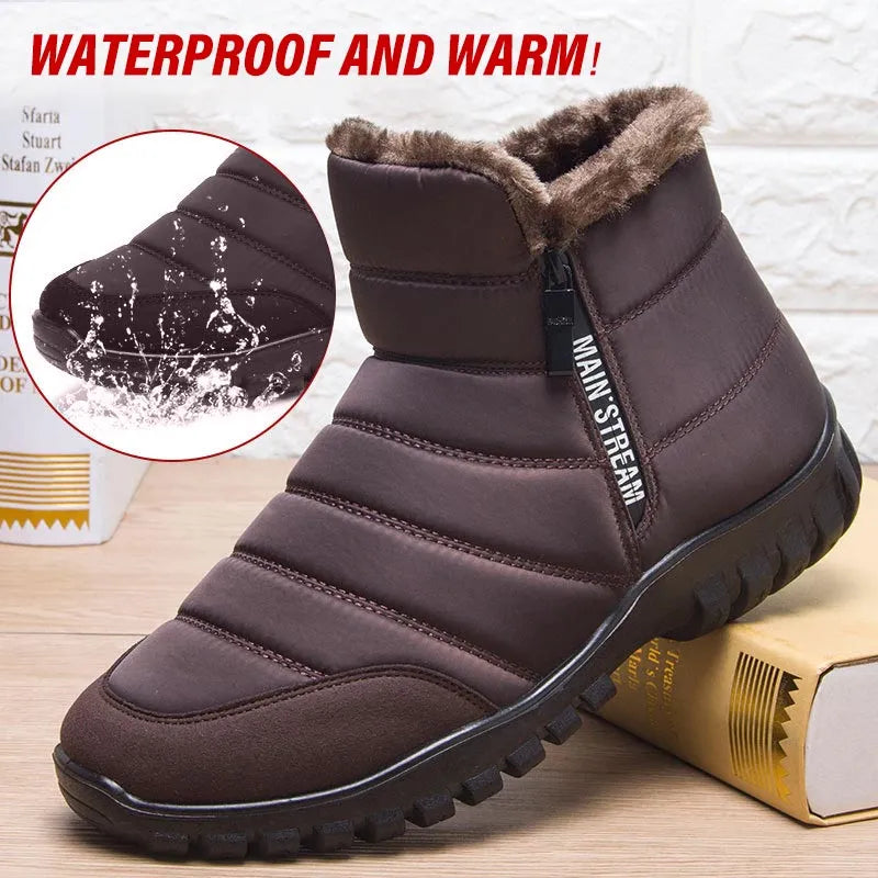 Winter Men's Waterproof Ankle Snow Boots with Non-Slip Soles - True-Deals-Club