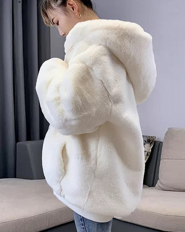 Warm Fluffy Loose White Hoodie for Women - true-deals-club