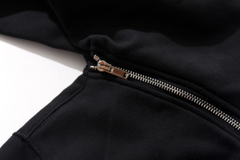 Unisex Full Zipper Harajuku Black Hoodie - True-Deals-Club