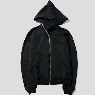 Unisex Full Zipper Harajuku Black Hoodie - true-deals-club