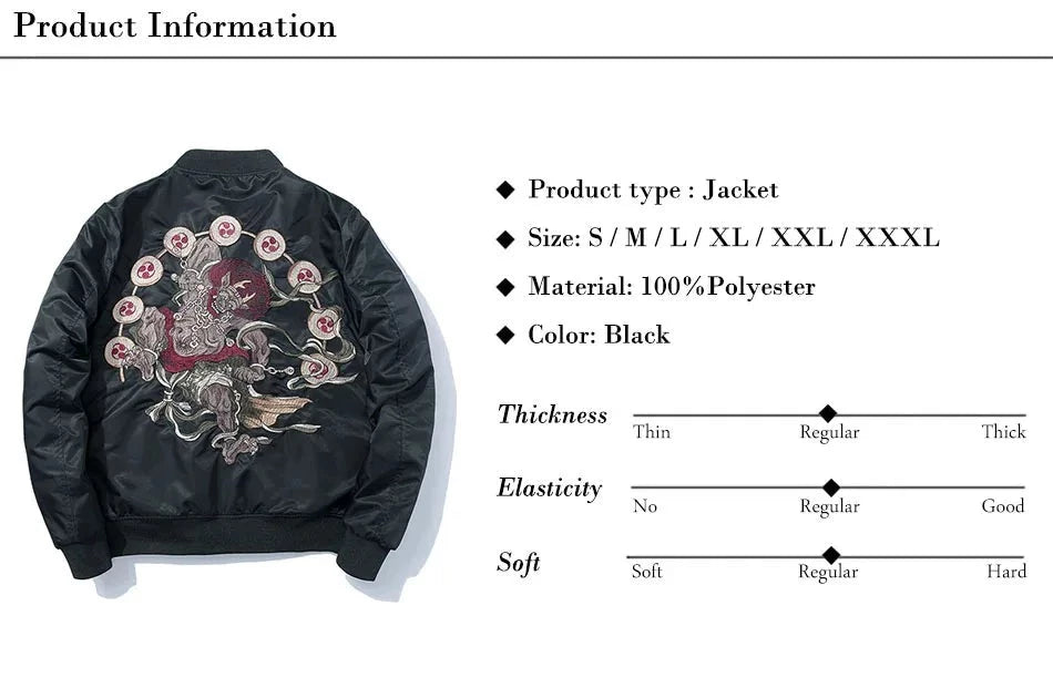 Men's Japanese Embroidery MA1 Jacket Streetwear Hip Hop - true-deals-club