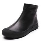 Flat Leather Ankle Black Boots for Women - true-deals-club