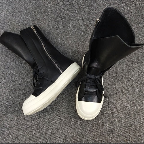 Unisex Round Toe Fashion High-top Black Sneakers Closed Casual - true-deals-club