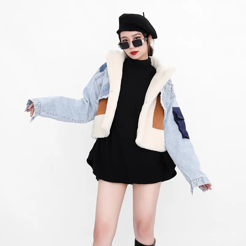 Chic Women's Slim Patchwork Woolen Jacket - true-deals-club