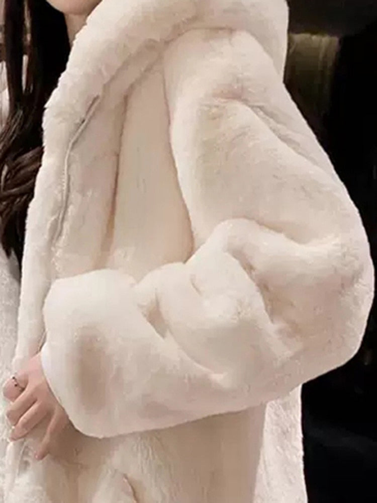 Warm Fluffy Loose White Hoodie for Women - true-deals-club