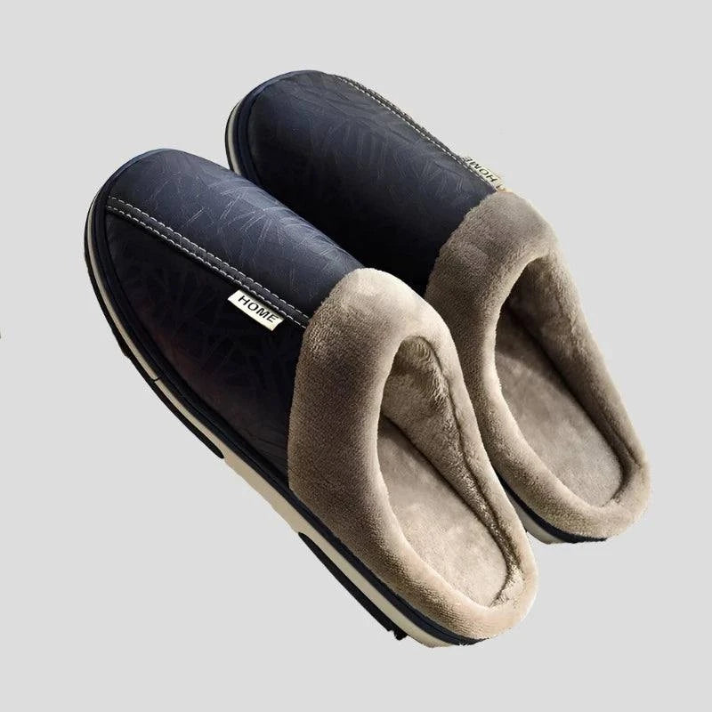 Winter Slippers for Big Size Men: Home PU Leather Shoes - true-deals-club
