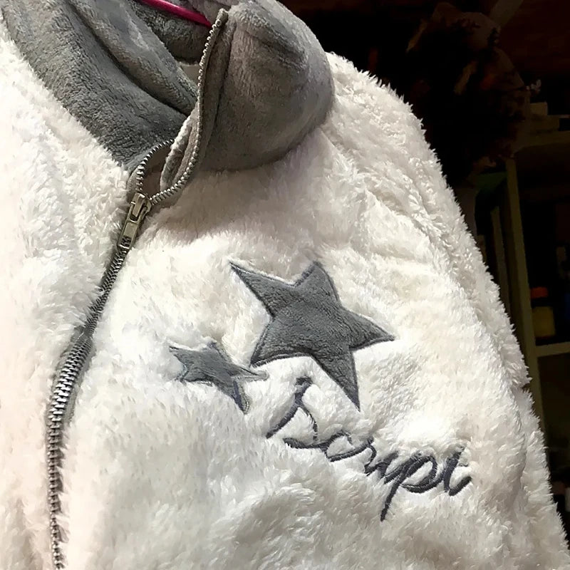 Star-Print Winter Short Jacket with Pockets for Women - true-deals-club