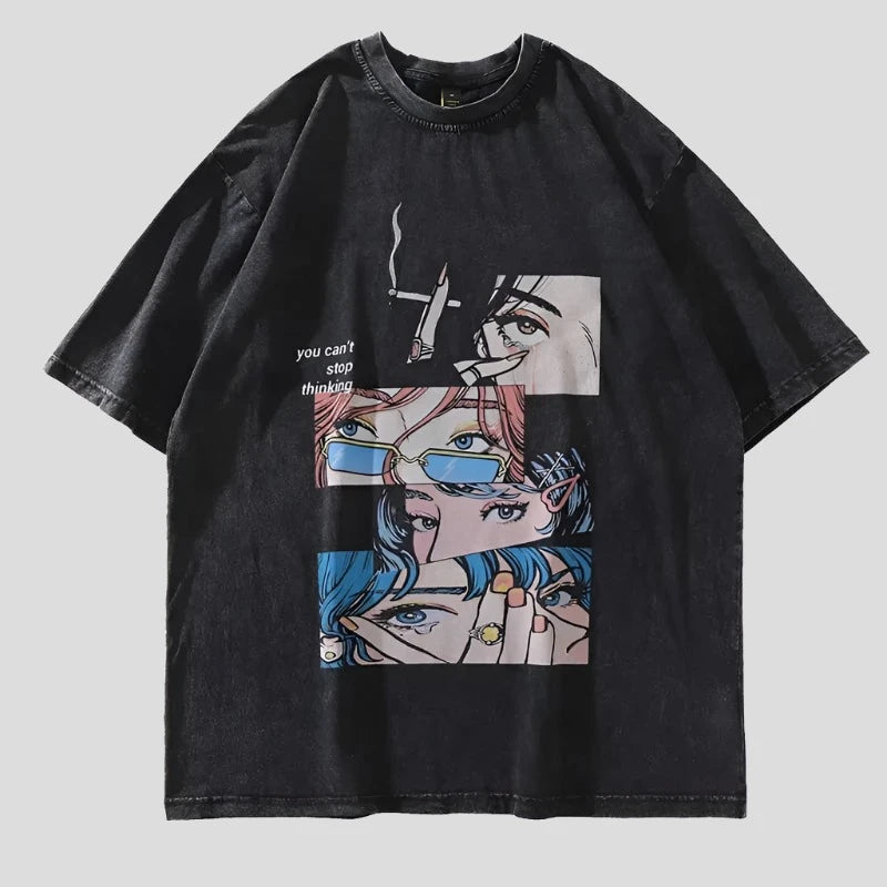 Distressed Retro Print Men's Oversize Grunge Cotton T-Shirt - true-deals-club
