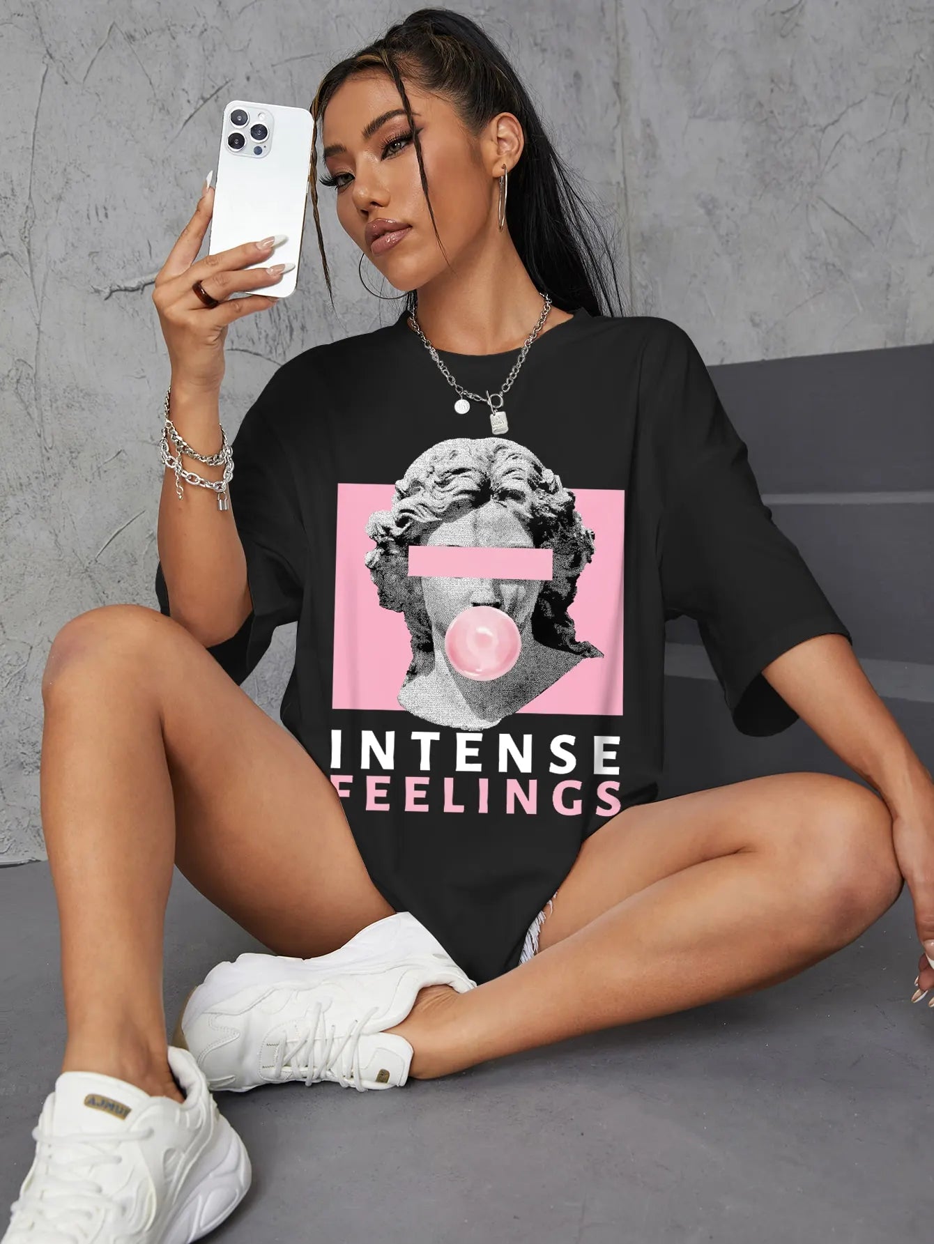 Oversized Female Intense Feelings Womens Oversized Graphic Tee - true-deals-club